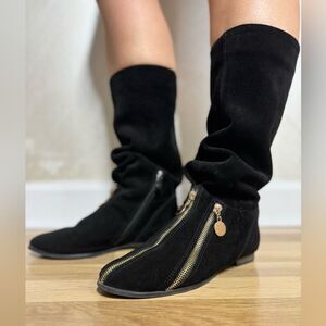 Alextom Women 37 Us 7 Black Suede Boots Gold Zip